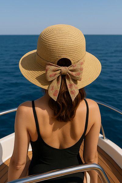 LAGRANZE Women's Scarf Detailed Straw Summer Wide Brim Beach Hat