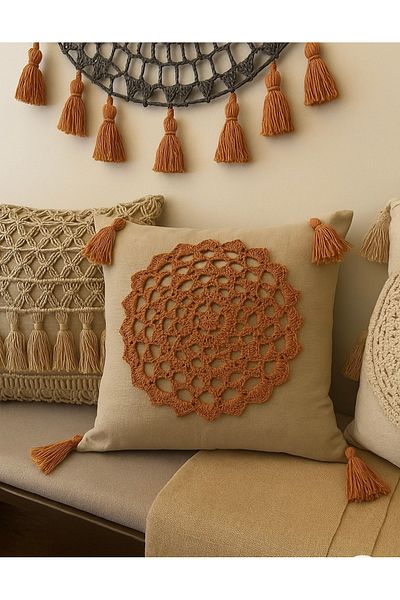 EACHTOME Bohemian Knitted Detailed Throw Pillow Cover