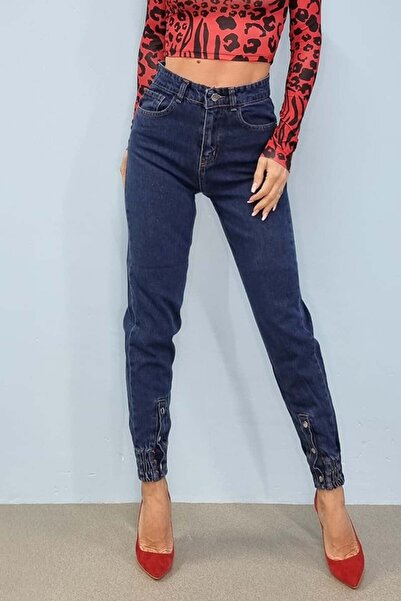 FashionForYou Blugi dama jogger, Malawi, cu talie inalta, Albastru