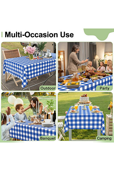 Dekals 3 Adet Kullan At Masa Örtüsü Pratik Büyük Boy Mavi Kare Desenli Piknik Aktivite Masa örtüsü 100x150