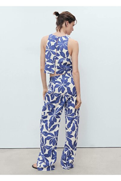 MANGO Woman Çiçek desenli düz kesim pantolon
