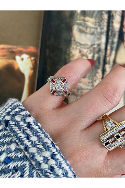 Pinery Jewels Square Zircon Stone Bottom Adjustable Women's Ring