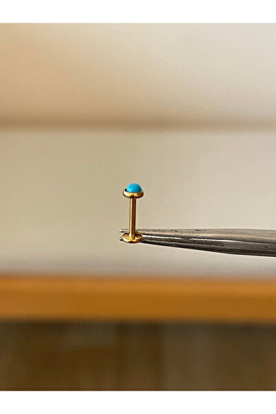 Rupen Kraft 316 L Cerrahi Çelik Doğal Taş Turkuaz Taşlı Altın Renk Tragus Hel...