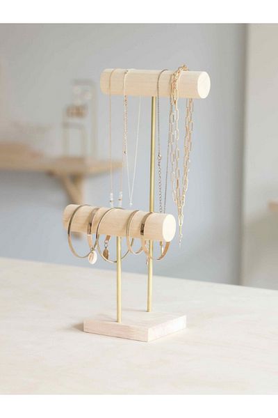 viveres Zenith Duet Wooden Jewelry Organizer - Bracelet and Necklace Hanger Bracelet Stand