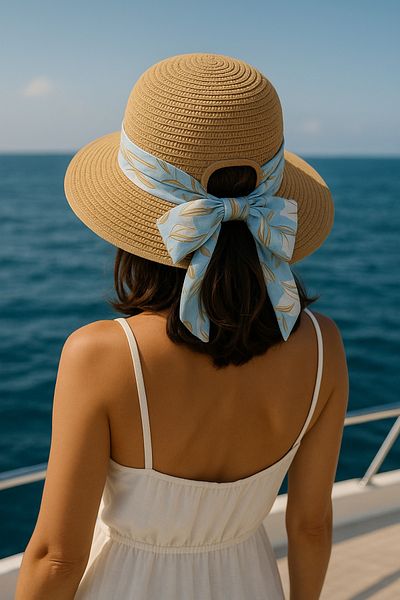 LAGRANZE Women's Scarf Detailed Straw Summer Wide Brim Beach Hat