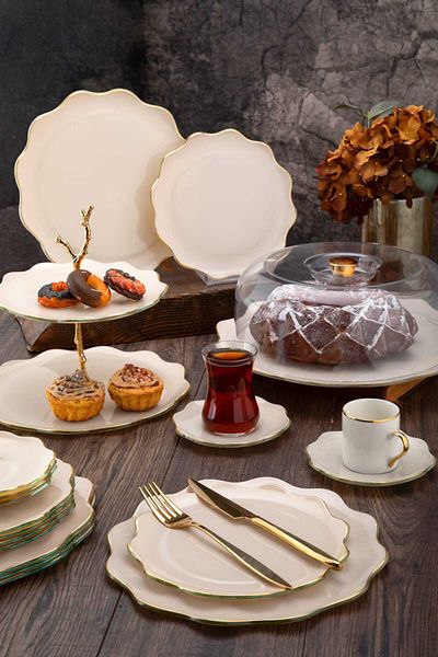 ariana sytle 34 Piece Daisy Cake Tea Service Catering Set for 6 People