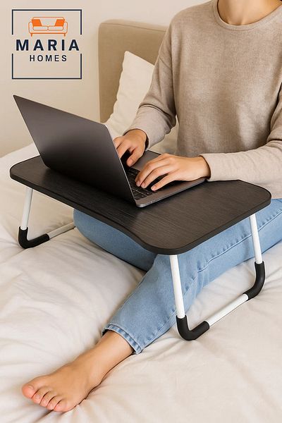 MARIA HOMES Black Foldable Laptop Table with Tablet Slot – Portable Bed & Sofa Desk