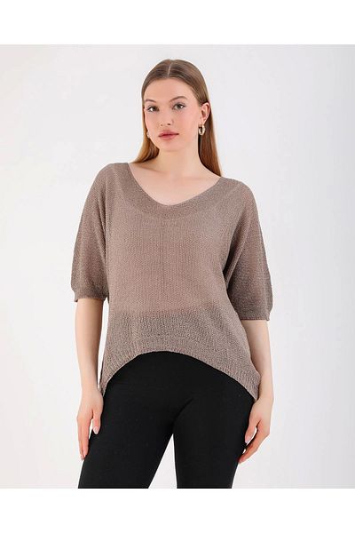 SUMEF Bat V-Neck Thin Knitwear Bluză pentru femei-maro