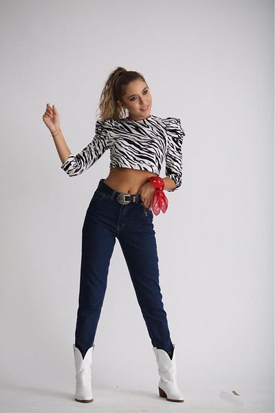 geenz manifacture Akordion Blugi Mom din Lycra cu talie înaltă Pantaloni skinny din denim