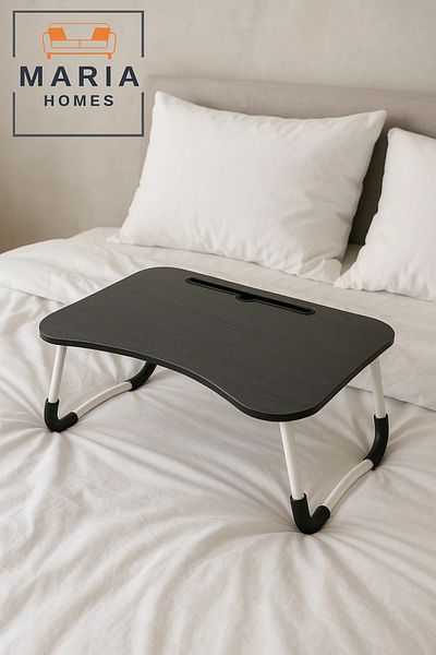 MARIA HOMES Black Foldable Laptop Table with Tablet Slot – Portable Bed & Sofa Desk