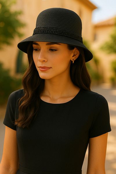 LAGRANZE Women's Elegant Straw Patterned Wide Brim Straw Hat