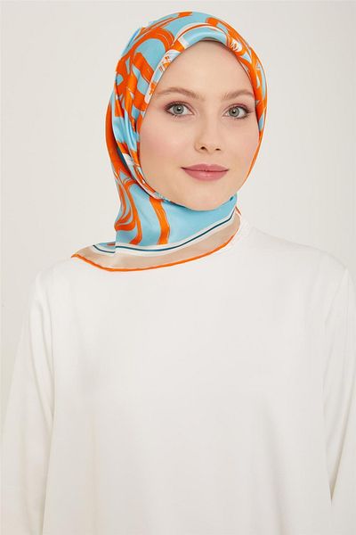 Armine Μεταξωτό κασκόλ Sura 91234D (S ) 90 x 90 Μπλε - Πορτοκαλί -37