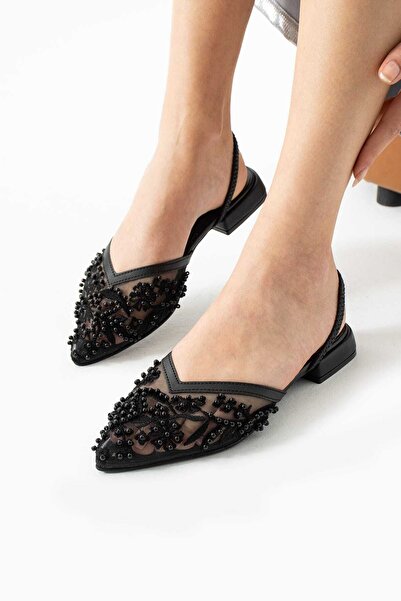 Yula Fashion Shoes Taş ve Nakış İşlemeli Kadın Şık Düz Taban Babet