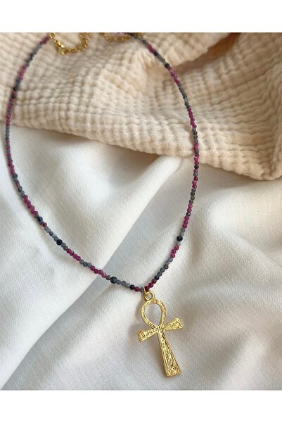 SCHİPHA ANKH SEMBOL MAVİ SAFİR & YAKUT KOLYE