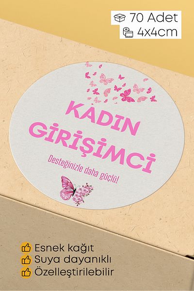 alışveriş kurdu Woman's Entrepreneur Themed Sticker Packaging Shipping Packing Label - 4X4Cm 70 Pieces Round