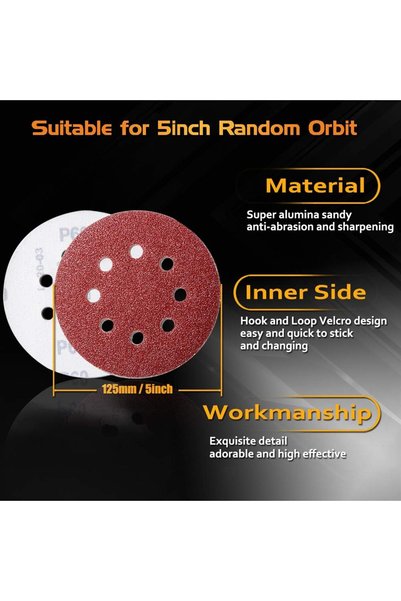 Sucuoğlu 10 Adet 8 Delikli Cırt Zımpara Kağıdı El Zımparaları Seti 125 Mm Avuç Içi Spiral Taşlama (120 Kum)
