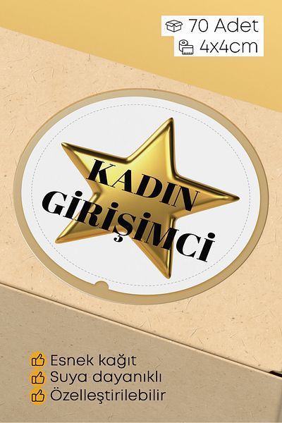 alışveriş kurdu Women Entrepreneur Lettering Starry Sticker Packaging Shipping Packing Label - 4X4Cm 70 Pieces Round