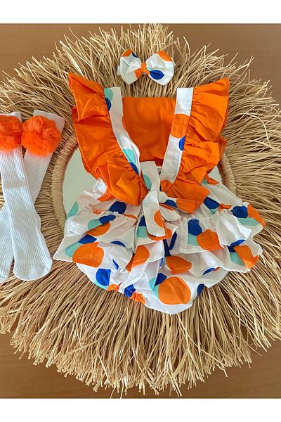 EBRU ÖZÖRGÜCÜ Girl's Pompom Romper Bandana and Socks Set