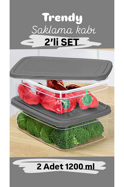 Doğuş Mutfak 2 Pieces Rectangular Food Storage Container - Microwave Suitable Organizer Organizer 1200ml Gray