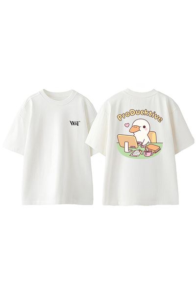 THEWERT Pro Ducktive Design Back Printed Cotton White Oversize T-Shirt