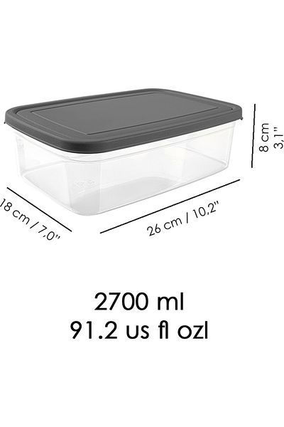 Doğuş Mutfak 10 Pieces Rectangular Food Storage Container - Microwave Suitable Organizer Organizer 2700 ml Gray