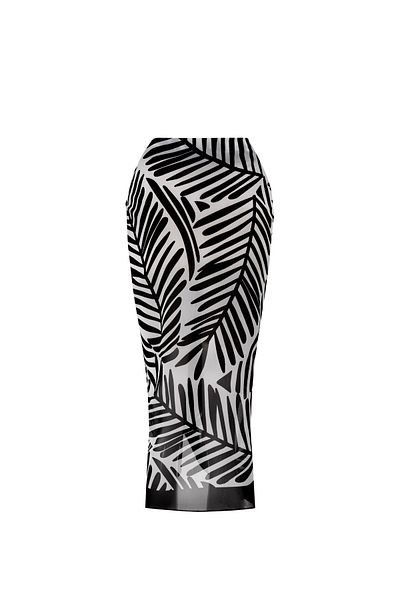 CUPSEA Women's Front Draped Cinnamon Swimsuit Black Leaf Pattern Pareo Set of 2 Stylish and Slimming Effect
