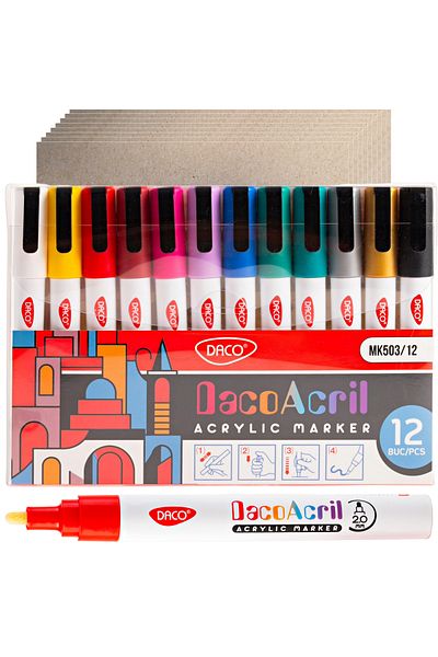 daço Acrylic markers 12 colors/set, DACO, with water-based paint + 10 FLR sketch cards