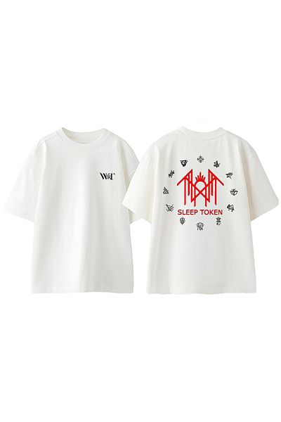 THEWERT Sleep Token Red Logo Σχέδιο Πίσω Βαμβακερό Λευκό Oversize T-shirt