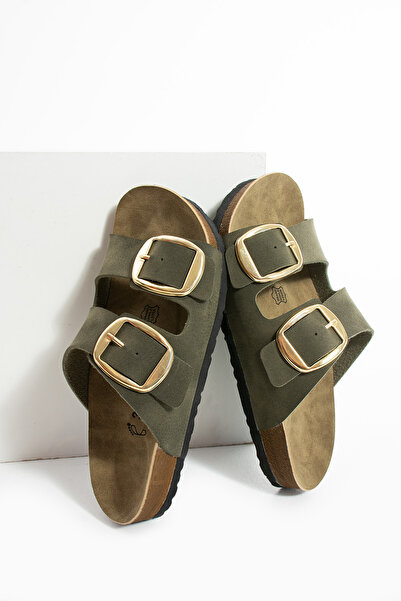 Polomia Comfort Lenora Anatomical Flexible Comfort Comfortable Eva Sole Double Banded Gold Buckle Women's Daily Sandals Slippers