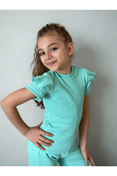 özge başaran Mint lány 4 részes szett – fodros rövidnadrág póló zokni szalag kombináció