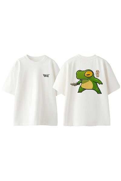 THEWERT Μπλουζάκι με σχέδιο Frog με μαχαίρι στην πλάτη με στάμπα βαμβακερό λευκό oversize