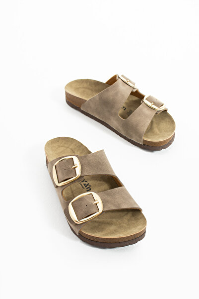 Polomia Comfort Lenora Anatomik Esnek Comfort Rahat Eva Taban Çift Bantlı Gold Toka Kadın Günlük Sandalet Terlik