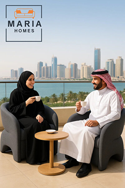 MARIA HOMES Contemporary Curved Armchair in Dark Gray Fabric – Modern Lounge Accent Chair