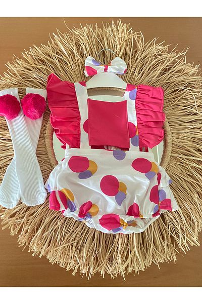 EBRU ÖZÖRGÜCÜ Girl's Pompom Romper Bandana and Socks Set