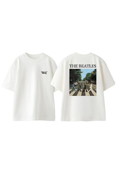 THEWERT Tricou supradimensionat alb din bumbac cu imprimeu pe spate The Beatles Abbey Road