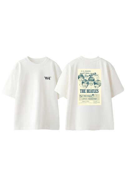THEWERT The Beatles Tickets Design Μπλουζάκι με στάμπα από βαμβακερό λευκό oversize