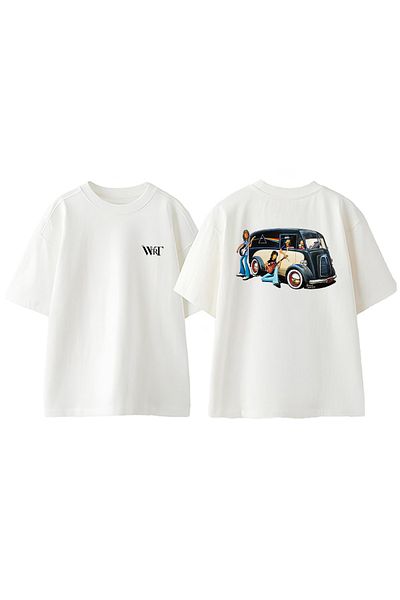 THEWERT Tricou supradimensionat alb din bumbac cu imprimeu pe spate Pink Floyd Car Design
