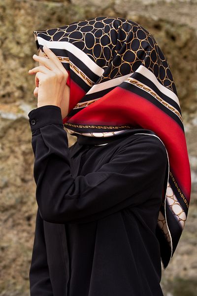 Vissona Twill Silk Φουλάρι Κόκκινο, Μαύρο, Χρυσό