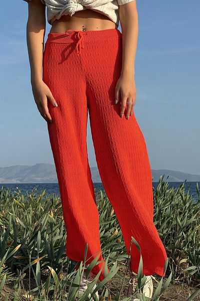 CHUBA Women's Flared Knitwear Flare Fit Patterned Trousers Orange 25S3028