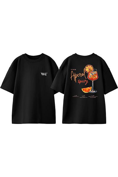 THEWERT Το Aperol Spritz Design Back Printed Cotton Black Oversize T-shirt