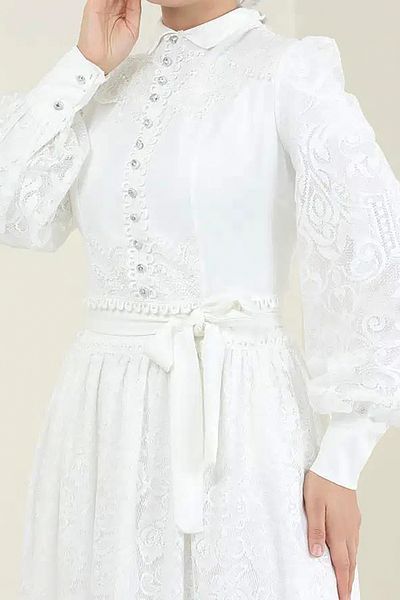 Neşeli Butik Modest Dress - Ecru - Maxi
