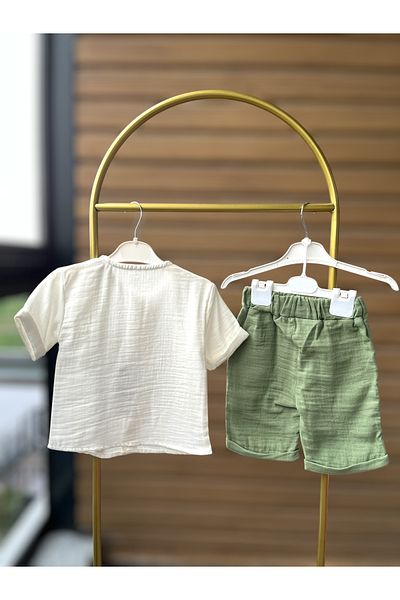 Baby Golden Muslin Boy's Suit with Shirt & Shorts |   Holiday – 2 Pieces