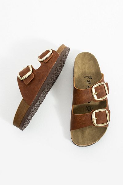 Polomia Comfort Lenora Anatomical Flexible Comfort Comfortable Eva Sole Double Banded Gold Buckle Women's Daily Sandals Slippers