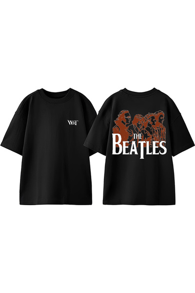 THEWERT The Beatles Crveni Dizajn Leđa Štampano Pamuk Crna Oversize kroj T-shirt