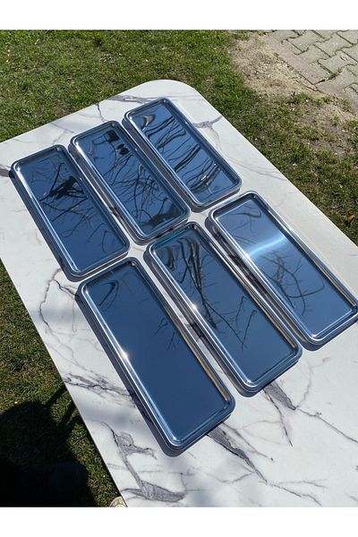 Mira züccaciye Luxury 6-Piece Silver Stainless Steel Colored Baton - Tea, Coffee Decorative Presentation, Serving Tray