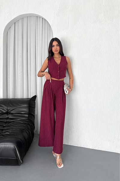 Neşeli Butik Two Piece Sets - Bordeaux - Fitted