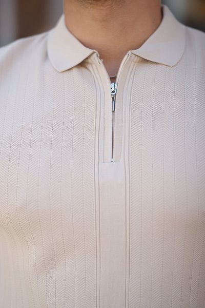 Bay Şapkacı Silky Men's Collar Zipper Short Sleeve T-Shirt