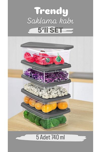 Doğuş Mutfak 6 Pieces Rectangular Food Storage Container - Microwave Suitable Organizer Organizer 400 ml Gray