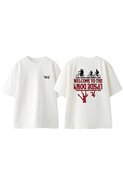THEWERT Stranger Things Welcome Design Back Printed Cotton White Oversize T-Shirt