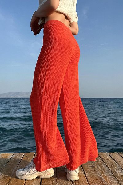 CHUBA Women's Flared Knitwear Flare Fit Patterned Trousers Orange 25S3028